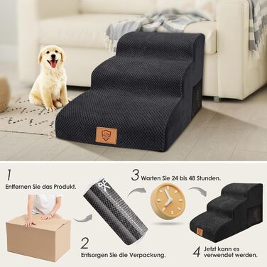 Сходинки для собак Myiosus: 2 сходинки, водонепроникні, протиковзкі, для диванів та ліжок, знімний чохол, портативні, підходять для котів та собак маленьких порід (Чорний)