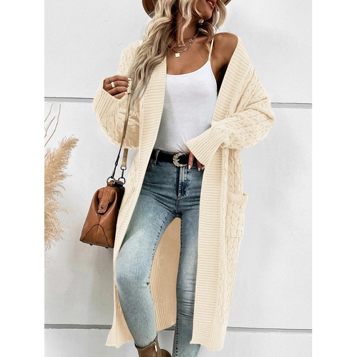 Жіночий в'язаний кардиган Saodimallsu Strickjacke, велика в'язка, світло-зелений (бежевий, XL), з кишенями