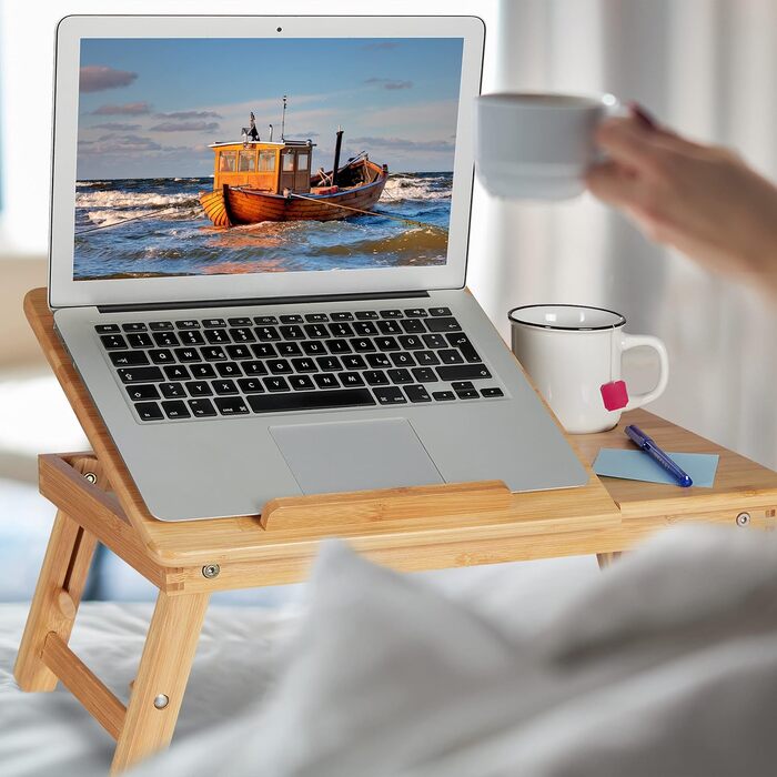 Столик для ноутбука Relaxdays, бамбуковий, регульований, з вентиляцією та ящиком, 1 шт.