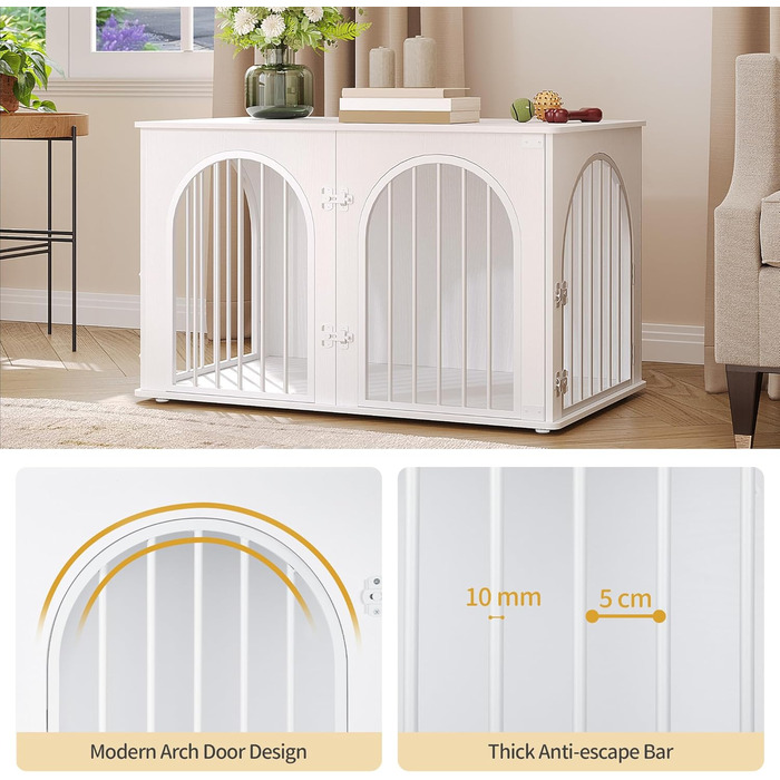 Клітка для собак Hzuaneri, 100 см, 3 двері, сучасний дизайн, для дому, висока міцність, 100 x 60 x 63 см, DFC84101B (білий)