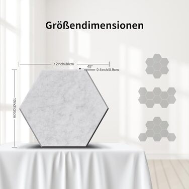 Самоклеючі гексагональні акустичні панелі для шумоізоляції стін та дверей, 24 шт, 1.4м², сріблясто-сірі, 100% поліестер, NRC 0.95