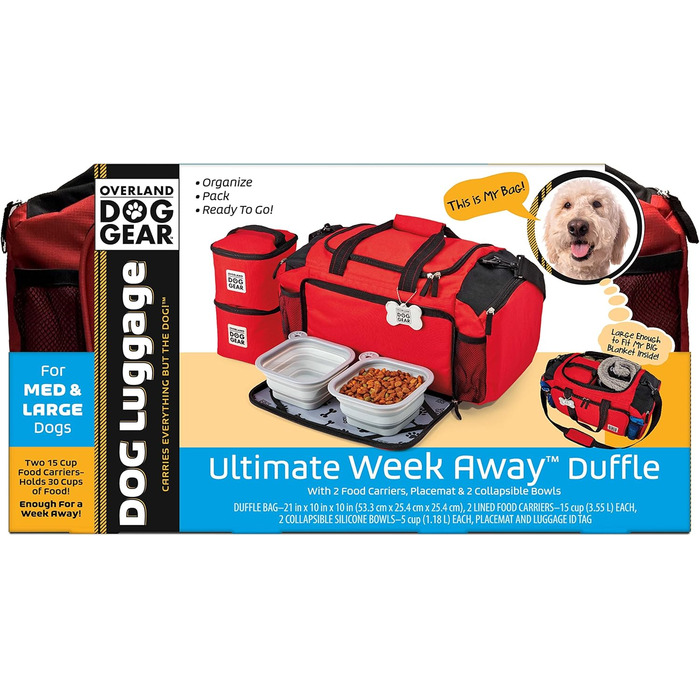 Чохол-переноска для собак Overland Chiens: містка сумка-дуфель для великих і середніх собак з 2 ручками та 2 складними мисками