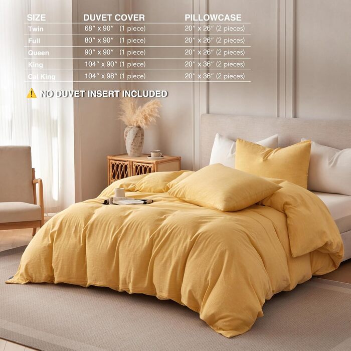 Комплект постільної білизни BFS HOME King Size (240x220 см) з бавовни та льону, 3-частинний, пісочного кольору, дихаючий, для комфортного сну
