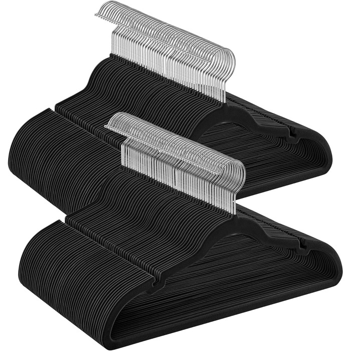 Набір вішалок для одягу SONGMICS, 50 шт., чорного кольору, з неслизьким покриттям, для штанів та одягу, 360° обертання, 43 см, 0,6 см товщина