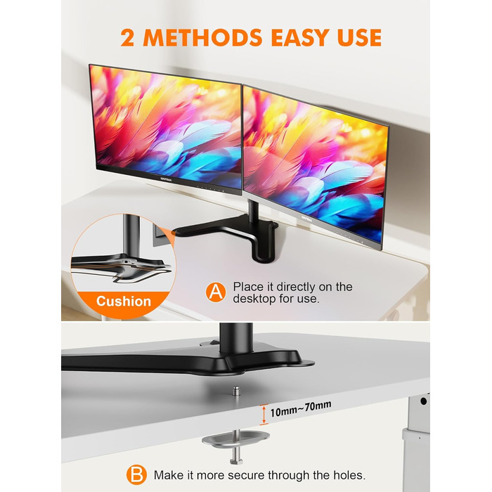 Тримач для монітора GRIFEMA для 2 моніторів, 13-27 дюймів, регульований, гнучкий, VESA 75/100mm, GB2001A-2 (U-основа)