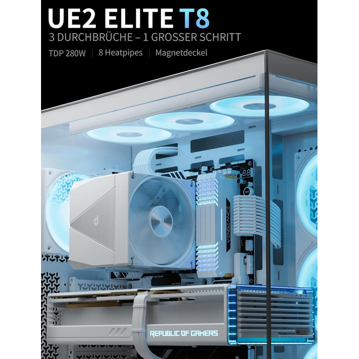 upHere UE2 Elite KC8C CPU кулер ARGB 120mm, Dual-Tower з 8 теплових трубок, TDP 280W, для процесорів AM5/AM4/AM3 Intel 1851/1700/115x/1200, тихий кулер для ПК (UE2 Elite T8-White)