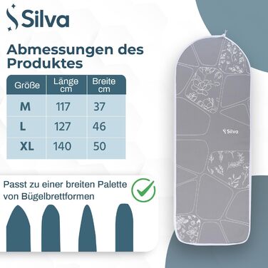 Покриття для прасувальної дошки Silva 140x50 см для парогенератора | 100% бавовна, 5 мм фетр | XL, сірий