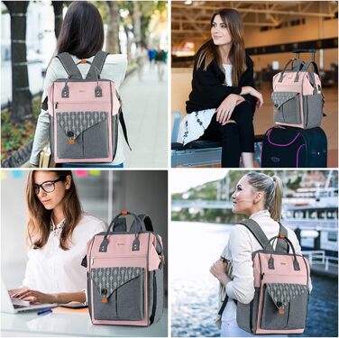 Жіночий рюкзак для ноутбука 15.6 дюймів, шкільний/робочий рюкзак з USB-портом для зарядки, для подорожей, кемпінгу, дівчаток, Оксфорд (рожевий)