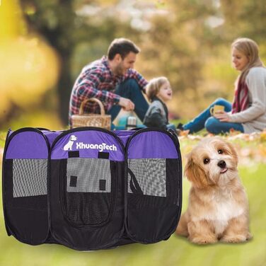 Клітка-манеж для тварин XhuangTech: собаки, коти, цуценята, 80x80x58,4 см, м'яка тканина, портативна, складна, для дому та вулиці, фіолетовий/чорний