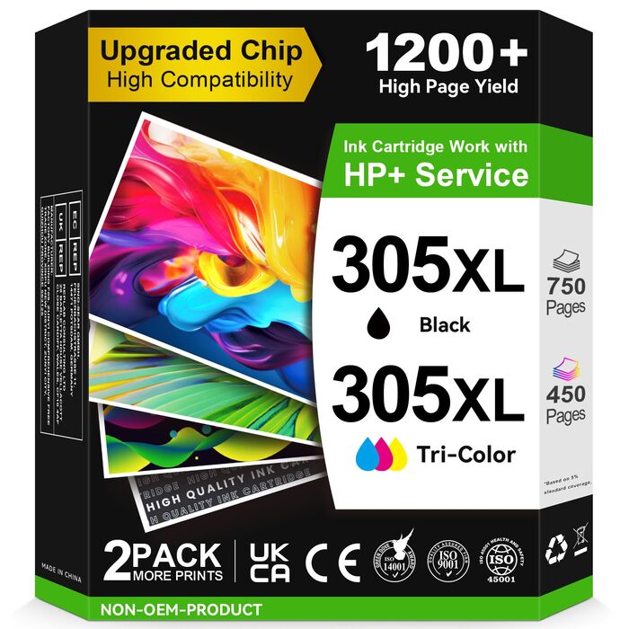 Картриджі для принтера HP 305 XL (чорний та кольоровий), сумісні з HP DeskJet 2700, 2800, 4100 та Envy 6000 серій, збільшений ресурс 750/450 сторінок