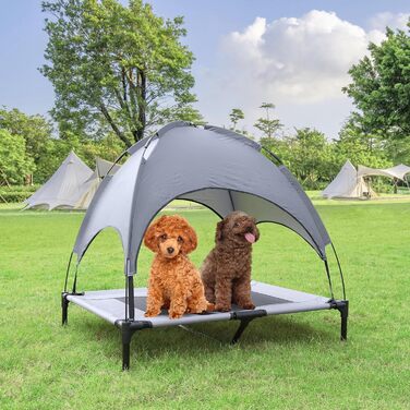 Підвищене ліжко для собак UISEBER 92x76x92 см, Outdoor з дахом, для великих собак до 50 кг, водонепроникне, сіре+чорне 【L】