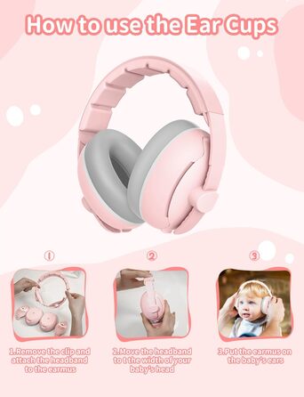 Навушники для дітей Baby Gehörschutz - 2-в-1, захист вух, зменшення шуму, регульоване наголов'я (Рожевий)