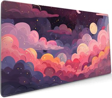 Килимок для миші Japanisches Mauspad, 90 x 40 см, у стилі аніме, дизайн мистецтва, великий ігровий килимок, клавіатура, підкладка під стіл, нековзна гумова основа, прошиті краї, для дому та офісу (XX-Large, Рожевий, Фіолетовий, Хмара)