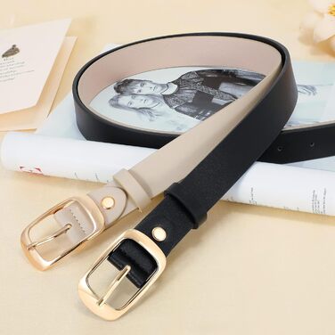 Жіночий шкіряний ремінь WHIPPY великого розміру, модний джинсовий ремінь з міцною пряжкою для джинсів, штанів, суконь (чорний + бежевий (золота пряжка), 3XL: 150 см (під талію 134-145 см))