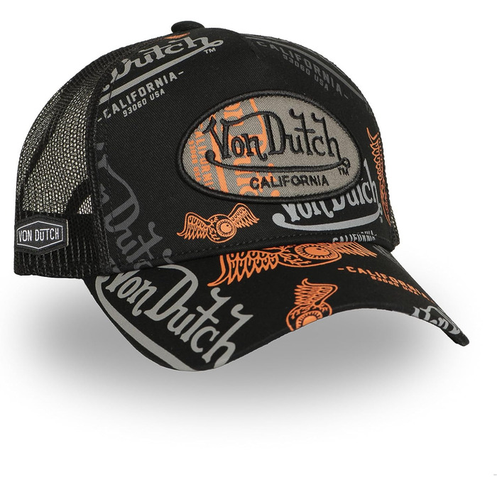 Кепка Von Dutch Trucker Snapback, чорно-оранжево-сіра, унісекс