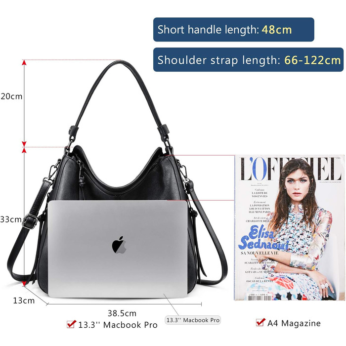 Жіноча сумка-шопер Realer середнього розміру, чорна (L) - PU шкіра, для роботи, офісу, покупок, вінтажний стиль Hobo