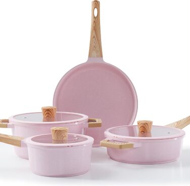 Набір посуду Keramik Topfset з гранітним покриттям, 7 предметів, рожевий, для індукційних плит