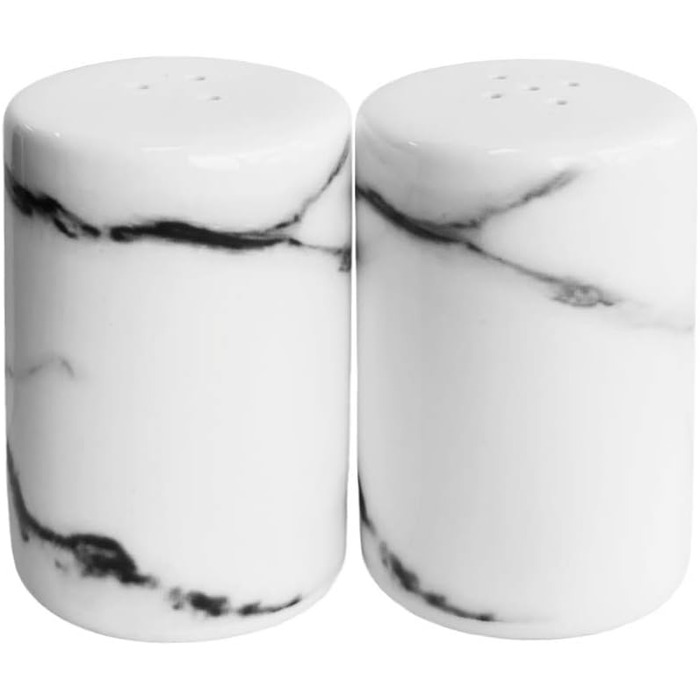 Sizikato 2 Pieces Marble Stripes Ceramic Salt and Pepper Shakers Marble Style Furniture Kitchen and Table Decoration