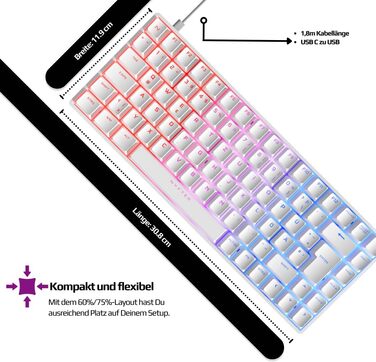 Ігрова клавіатура Nyfter NYFBOARD GEN2 (75%, White) з Gateron Yellow, Hot-Swappable, RGB, ISO DE Layout
