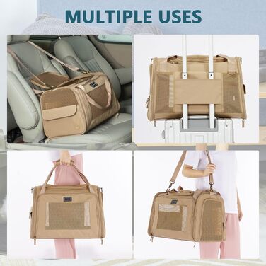 Транспортна переноска для котів та собак Petsfit, складана сумка-переноска, 50L x 33B x 33H см, з м'яким розкладним килимком та регульованим плечовим ременем, Khaki