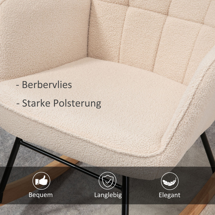 HOMCOM Rocking Chair, Swivel Chair, Accent Chair, Recliner with Berber Fleece, for Bedroom, up to 120 kg, Beige, 71x92x101 cm | Aosom