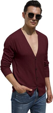 Чоловічий кардиган Hisir з V-подібним вирізом, легкий, елегантний, зимовий, класичний, з ґудзиками (бордовий, M)