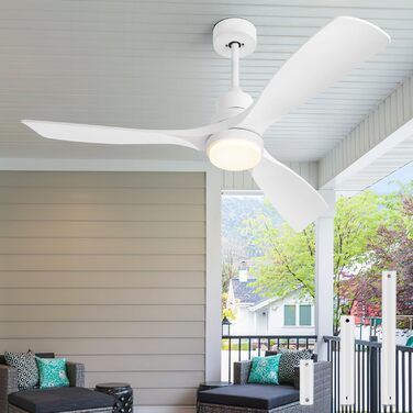 Стеляний вентилятор з підсвіткою та пультом дистанційного керування, тихий DC мотор, 132 см/52 дюйми, 3 дерев'яних лопаті, таймер, 6 швидкостей, сертифікований ETL, режим літо/зима для спальні (132см/52 дюйми, Білий)