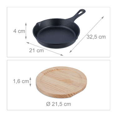 Relaxdays Cast Iron Pan with Wooden Trivet
