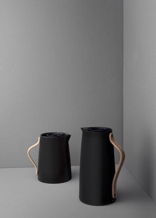 Термос-кава/чайник Stelton Emma 1,2 л, подвійні стінки, нержавіюча сталь, дерев'яна ручка, матовий чорний, Easy-Click кришка