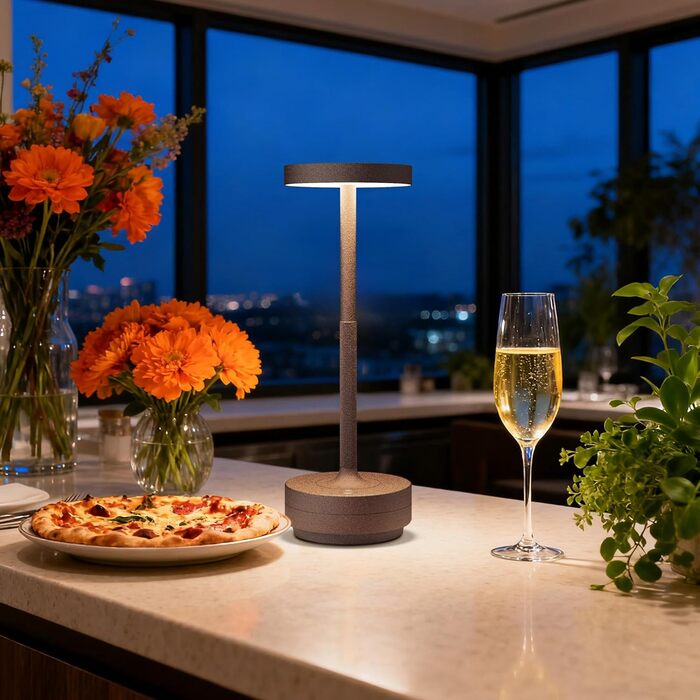 Настільна лампа бездротова LED для вулиці та дому IP54, акумулятор 5000mAh, димується, 3 кольори світла, зарядка від USB (Іржавий)