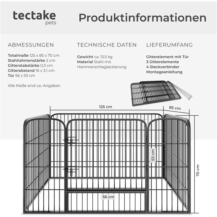 Тектейк вольєр для цуценят, 60 см, 8 грат, чорний - 402502