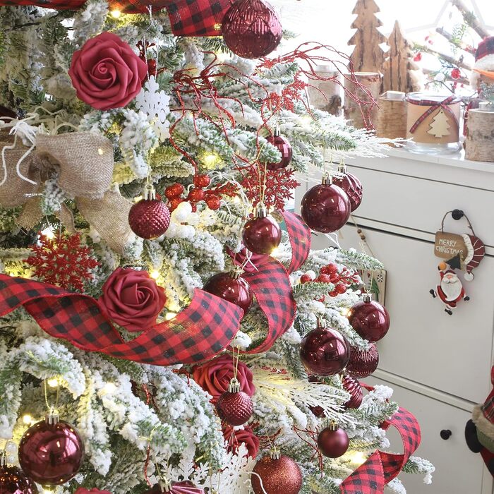 41 штука прикрас для ялинки Sea Team: міцні пластикові кулі з шнурком, 60 мм (бургунді) та 40 мм. Ідеально для ялинки, вечірки, весілля