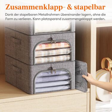 Lifewit 4-Pack Clothes Storage Containers with Metal Frame, Foldable Storage Box with Lid, 25L Stackable Storage Bags Fabric Containers Organizer with Clear Window, Sturdy Handles