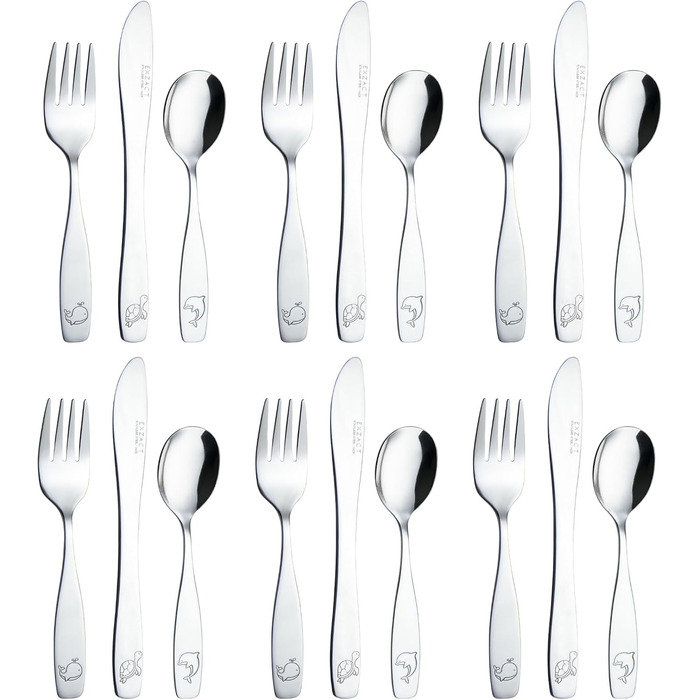 Набір дитячого столового приладдя EXZACT Kinderbesteck Set (18 предметів) з нержавіючої сталі для дітей від 2 років. Можлива гравіювання, безпечні ножі, підходить для миття в посудомийній машині.