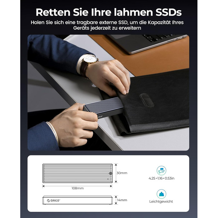 Зовнішній корпус (кейс) ORICO M.2 NVMe SSD USB-C 3.2 Gen2 10Gbps для PCIe M-Key/M+B Key (2230/2242/2260/2280), з підтримкою UASP