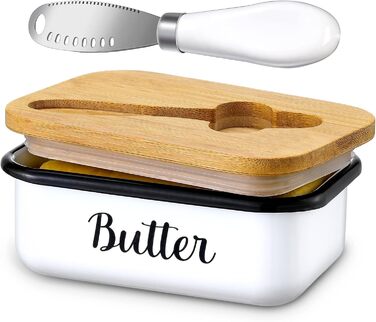 Butter dish with lid and butter spreader knife for countertop - Unbreakable metal container with high-quality double silicone seal, for kitchen farmhouse decor