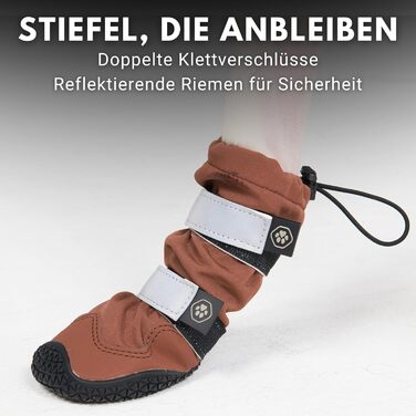 Spark Paws Waterproof Dog Shoes for Medium and Large Dogs, Non-Slip Reflective Dog Boots for Rain, Snow, Hiking, 4-Pack - Brown, A
