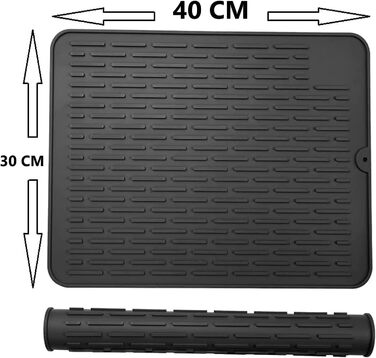 Килимок для посуду WXFLGH 40 x 30 см з термостійкого силікону, протиковзкий, для мийки, стільниці або годівниці для котів (чорний)