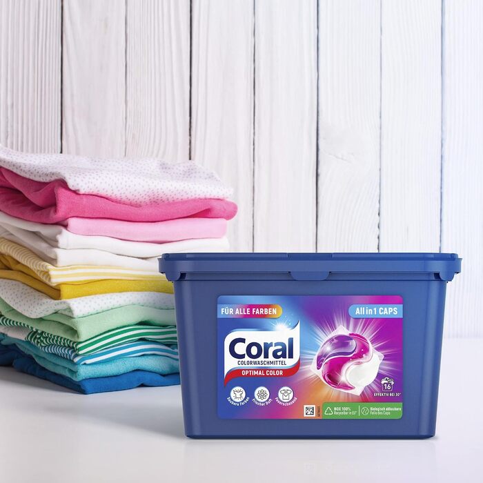 Капсули для прання кольорової білизни Coral Allin1 Caps Optimal Color з тривалим ароматом, 64 шт (4х16)