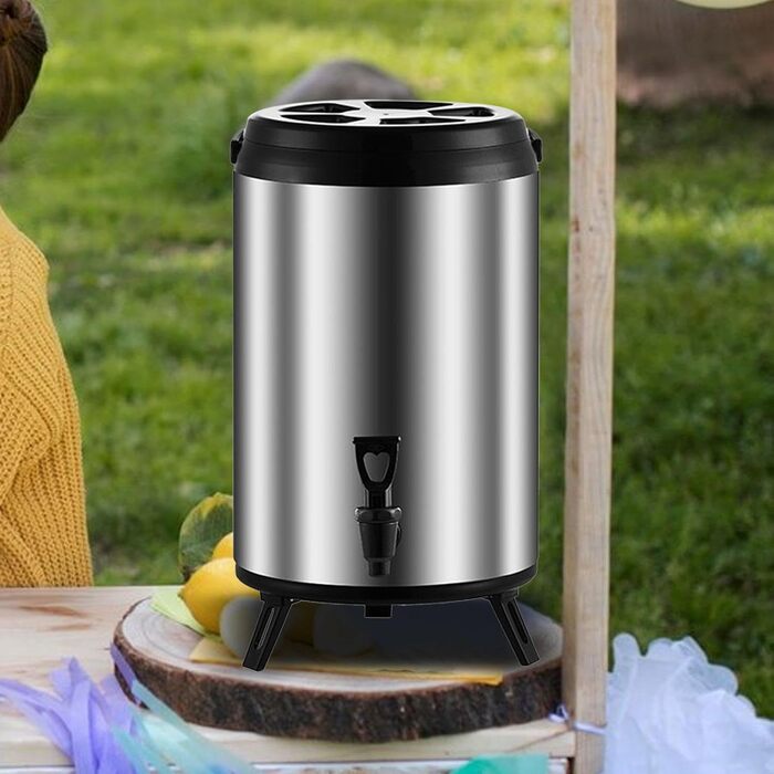 F Fityle Hot/Cold Beverage Dispenser, Tea Barrel with Tap, Water-Insulated Drink Dispenser, Drink Container for Camping/Kindergarten, 6L Silver