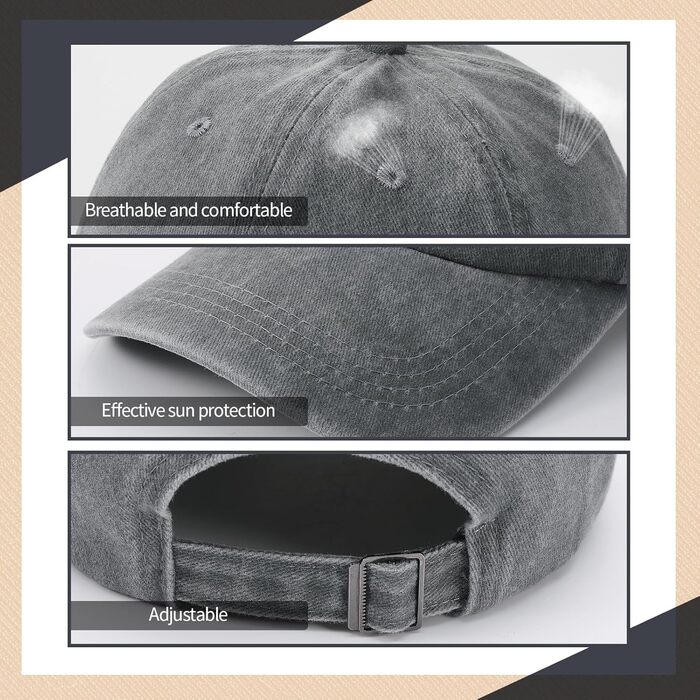 Кепка бейсболка для чоловіків та жінок, бавовна, регульована, унісекс, вінтаж, 3 шт. (світло-сірий, хакі, червоний)