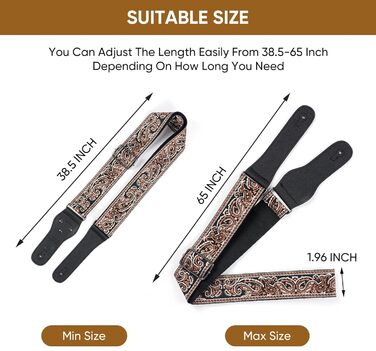 Гітарний ремінь Jacquard з вишитою бавовною та шкіряними кінцями для акустичної гітари (Gs-08-4 Brown Embroidery)