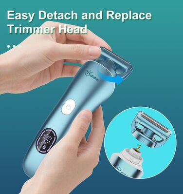 Електричний епілятор Hatteker 3-в-1 для жінок: тример, брітор та епілятор. З LED-дисплеєм, IPX7, USB-зарядка (Блакитний)