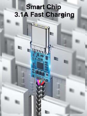 Кабель USB-C 2 шт. (2M+2M, сірий) для Samsung Galaxy: швидка зарядка 3.1A, Nylon, USB-A на USB-C