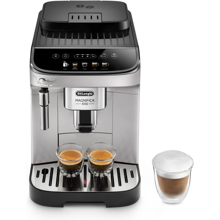 De'Longhi Magnifica Evo ECAM 292.33.SB Fully Automatic Coffee Machine with Milk Frother, 5 Direct Buttons for Espresso, Coffee, and Specialty Coffees, Intuitive Control Panel, 2-Cup Function, Silver/Black