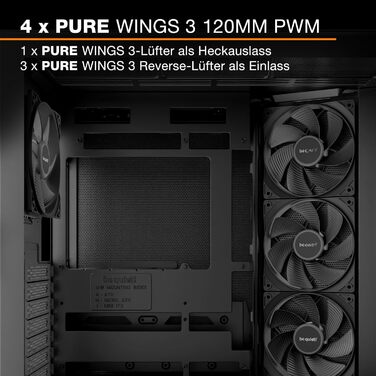 Корпус для ПК be quiet! Light Base 500 Black з повністю прозорими передньою та бічною панелями, Show Case, Dual Chamber Design, 4 вентилятори Pure Wings 3 PWM, без RGB, роз’єми на задній панелі