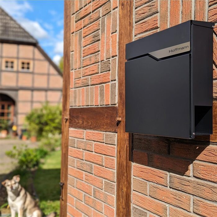 Поштова скринька Metzler Anthrazit з газетницею та іменним шильдиком RAL 7016, вулична, антикорозійна, для настінного монтажу, сучасний дизайн 37x37x10.5 см