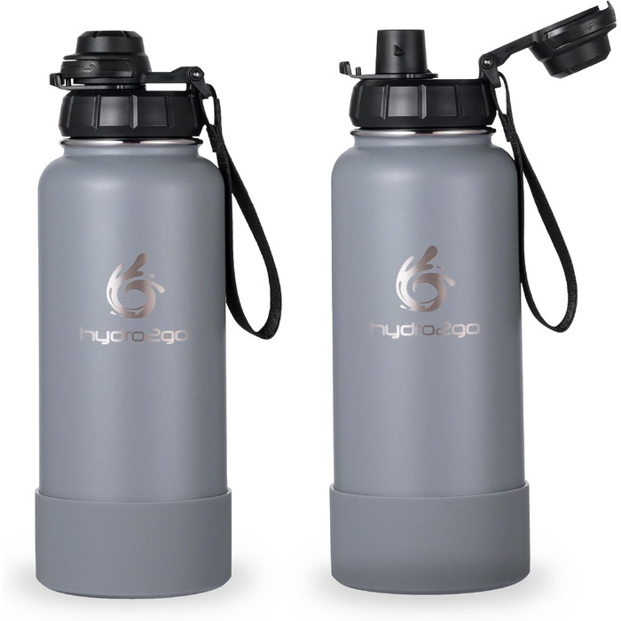 Термофляга Hydro2Go Edelstahl 950 мл з соломинкою - Ізольована, BPA-free, не протікає, 24 год холод/12 год гаряче, для спорту та активного відпочинку (срібляста)