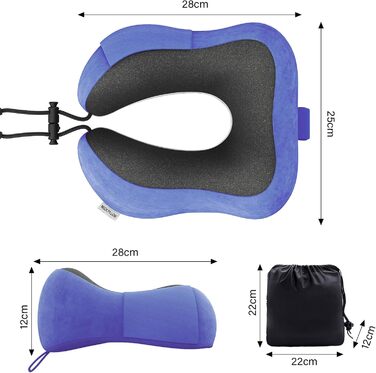 Подушка для шиї у подорожах: 100% Memory Foam, для автомобіля, літака, поїзда, офісу та дому (Морська синя)
