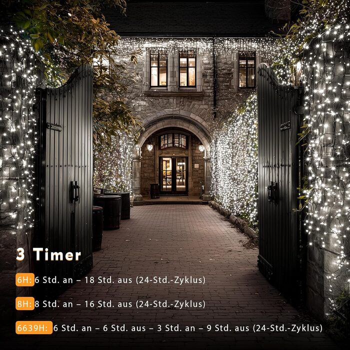 Гірлянда світлодіодна для прикраси саду, дому, на Різдво, 30м, 230 LED, тепле біле світло, 8 режимів, з пультом, вологостійка